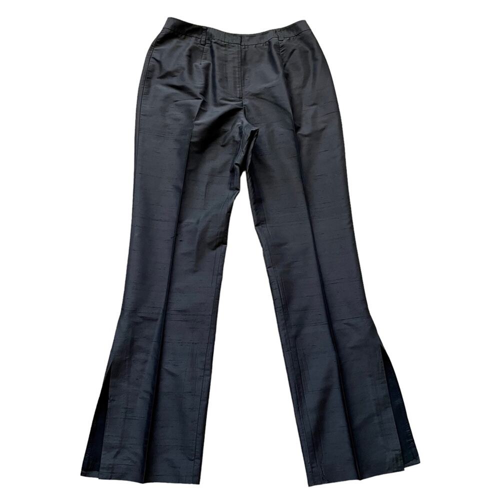 Vintage Black 100% Silk Dupioni Side Slit Straight Leg Pants 6